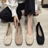 Ciing Knit Mesh Flat Shoes Women Summer Breathable Stretch Ballet Flats Moccasins Square Toe Loafers Slip on Dress Shoes Sneaker
