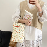 Ciing Quilt Cotton Handbag Soft Shopping Bag Canvas Women Cosmetic Organizer Cute Bear Print Wrist Pouch Portable Purse Small Tote