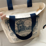 Ciing Women Canvas Shoulder Bag London Books Print Ladies Casual Handbag Tote Bag Reusable Large Capacity Cotton Shopping Beach Bag