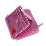 Ciing Mini Laser Wallet Glitter Transparent Heart Embroidery Women's Zipper Buckle Coin Purse Fashion ID Card Holder Lady Clutch