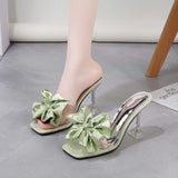 Ciing Woman Sparkly Bow Heels Fashion Bling Transparent Pointed Toes Sandals Elegant Slingback Crystal Female Party Pumps