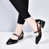 Ciing Leather Soft Leather Sandals Women Summer Fashion Bag With Pointed Tip Lace Up Heels Thick And Low-Heel Hollow Work Shoes
