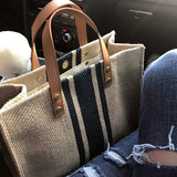 Ciing Large Canvas Bag For Women New Luxury Handbags Vintage Striped Tote Bag Female Portable Ol Business Briefcase Korean Style