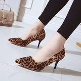 Ciing High Heels Leopard Shoes Women Pumps Office Stiletto Faux Suede Wedding Party Slip on Sandals Femme Sexy Pumps