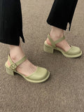 Ciing Summer Non Slip High Heels Shoes Party Buckle Casual Pure Color Sandals Elegant Korean Style Fashion Shoes Woman Round Toe