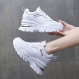 Ciing Rimocy White PU Leather Chunky Sneakers Women Autumn Winter Platform Vulcanize Shoes Woman Thick Bottom Hidden Heels Sport Shoes