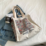 Ciing Retro Flower Canvas Bag Large Capacity Shoulder Bag Ladies Fashion Literature Cotton Letters Shopping Bag Student Handbag
