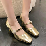 Ciing Silver Thin Heels Mary Jane Shoes for Women Summer Crystal Square Toe Pumps Woman Shallow Mouth Patent Leather Single Shoes
