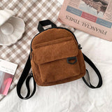 Ciing Fashion Women Mini Backpack Solid Color Corduroy Small Backpacks Simple Casual Student Bookbags Traveling Backpacks