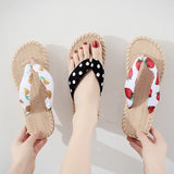 Ciing Women Slippers Fashion Women's Floral Imitated Straw Flip Flops Outdoor Sweet Non-Slip Sandals Hemp Rope Beach Shoes