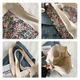 Ciing Retro Flower Canvas Bag Large Capacity Shoulder Bag Ladies Fashion Literature Cotton Letters Shopping Bag Student Handbag