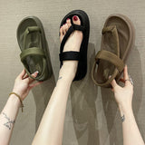 Ciing Summer Wedge Shoes for Women Sandals Solid Color Open Toe High Heels Casual Ladies Buckle Strap Fashion Female Sandalias Mujer