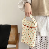 Ciing Quilt Cotton Handbag Soft Shopping Bag Canvas Women Cosmetic Organizer Cute Bear Print Wrist Pouch Portable Purse Small Tote