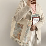 Ciing Simple Canvas Female Shoulder Bag William Morris Vintage Oil Painting Zipper Books Handbag Large Tote For Women's Shopping Bag