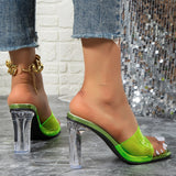 Ciing Green Clear Pvc Jellp Slippers Women Summer High Heels Transparent Sandals Woman Open Toe Shallow Dress Shoes Woman Pumps