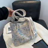 Ciing Large Capacity Tote Canvas Top-Handle Bags for Women Fashion Embroidery Floral Female Shoulder Bags Casual Commuter Bag