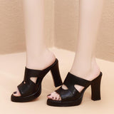 Ciing New Women's Sandals Fashion 9CM Thick Heel Hollow High-heel Platform Sandals Roman Shoes Women Slippers Heels Women