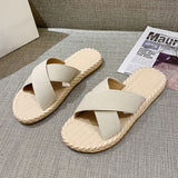 Ciing Fashion Floral Lace Summer Beach Flip Flops Women Sandals Casual Flax Flat Sandals Comfy Home Slippers Outdoor Slides Shoes