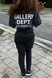 Ciing - Dark Gray Casual Daily Print Patchwork Letter O Neck T-Shirts