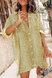 Ciing - Florcoo Leopard Print Long Sleeve Shirt Mini Dress