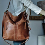 Ciing Soft PU Leather Women Bucket Underarm Bag Retro Solid Color Ladies Zipper Vintage Designer Large Capacity Shoulder Bags