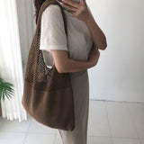 Ciing Retro Hollow Women Shoulder Bag Simple Casual Knitted Female Handbag Large Capacity Summer Beach Bag Vest Bag