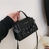 Ciing Casual Women Pure Color PU Leather Chain Shoulder Crossbody Messenger Bag Fashion Ladies Top-handle Handbags